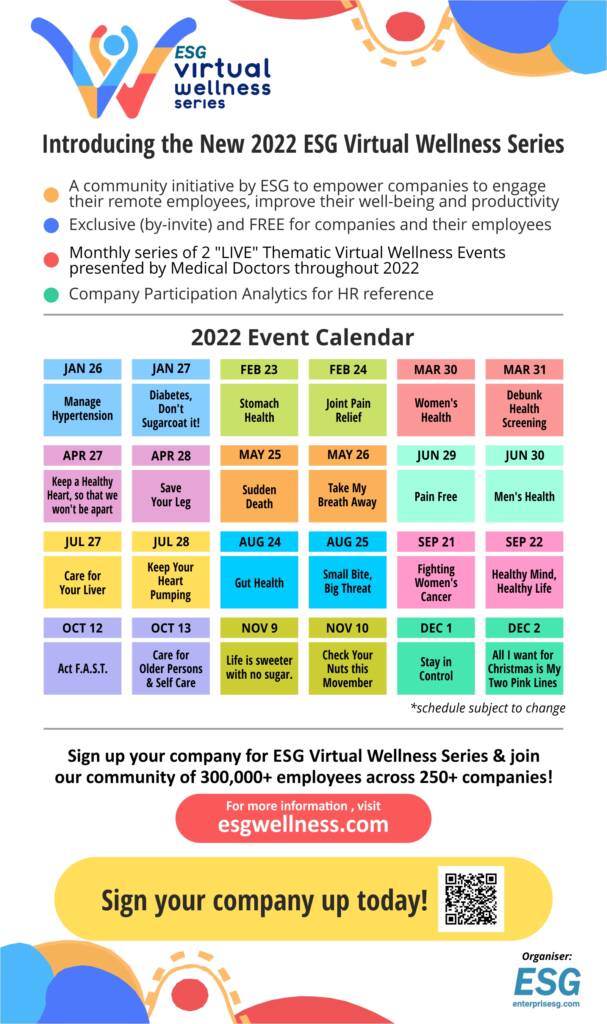 ESG Virtual Wellness Series 2022 Event Calendar